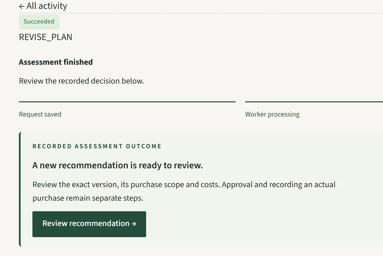 Assessment outcome REVISE_PLAN: a new recommendation is ready to review