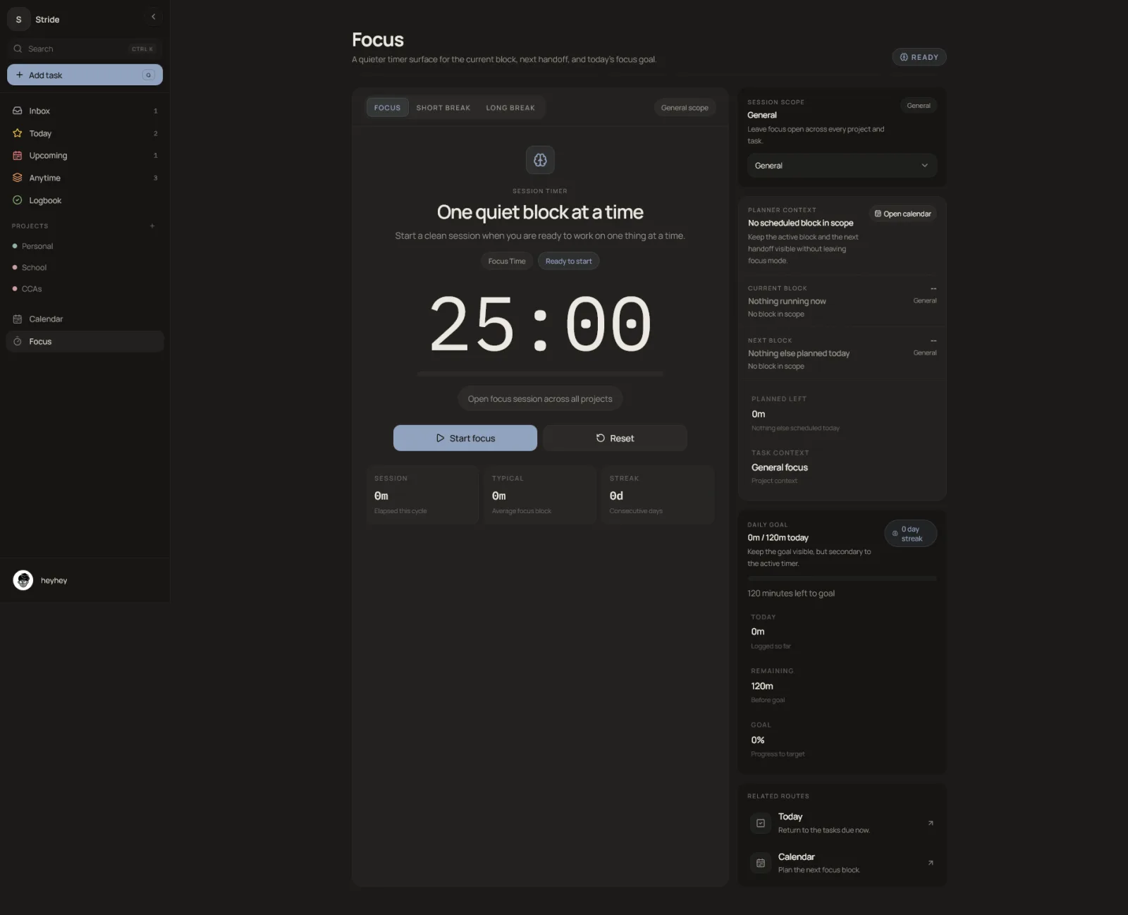 Stride focus timer