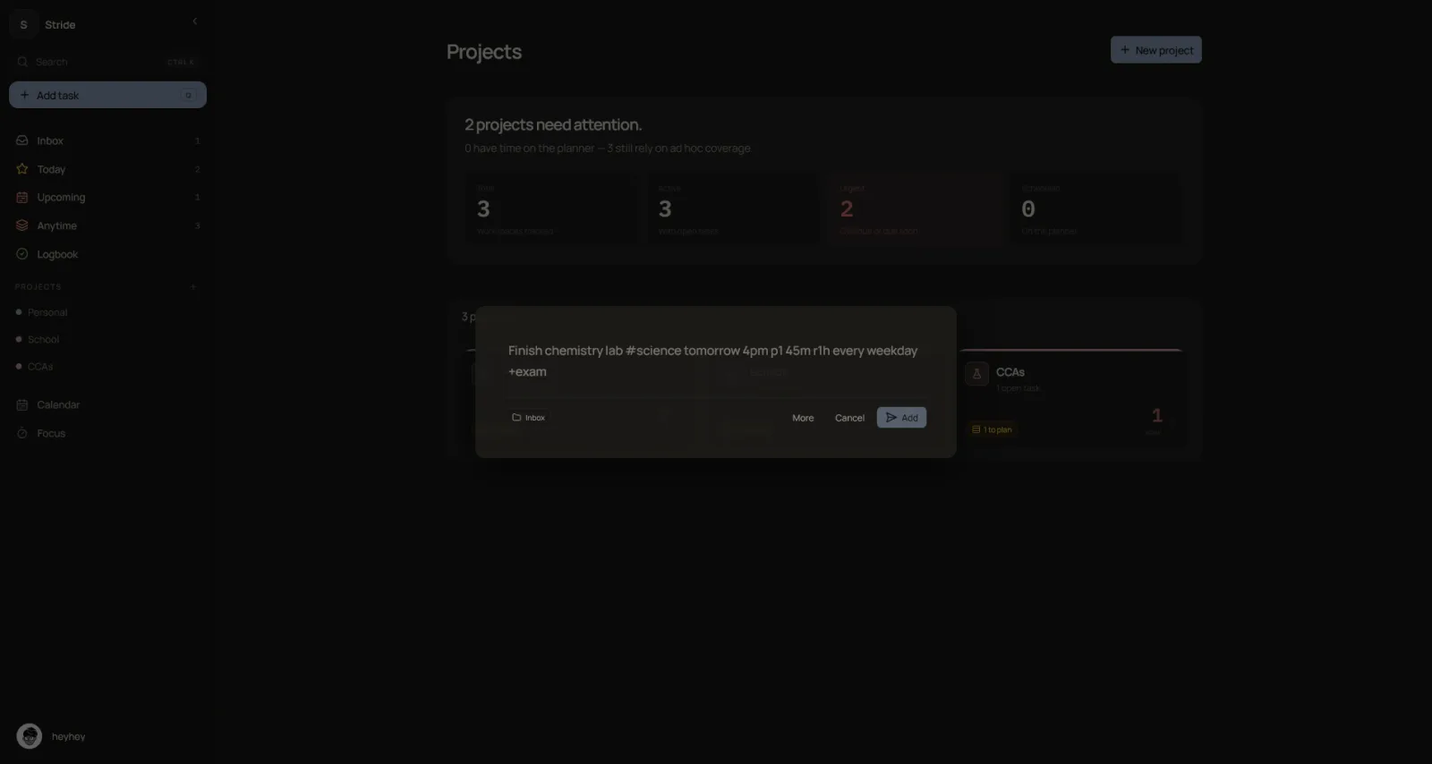Stride Quick Add dialog