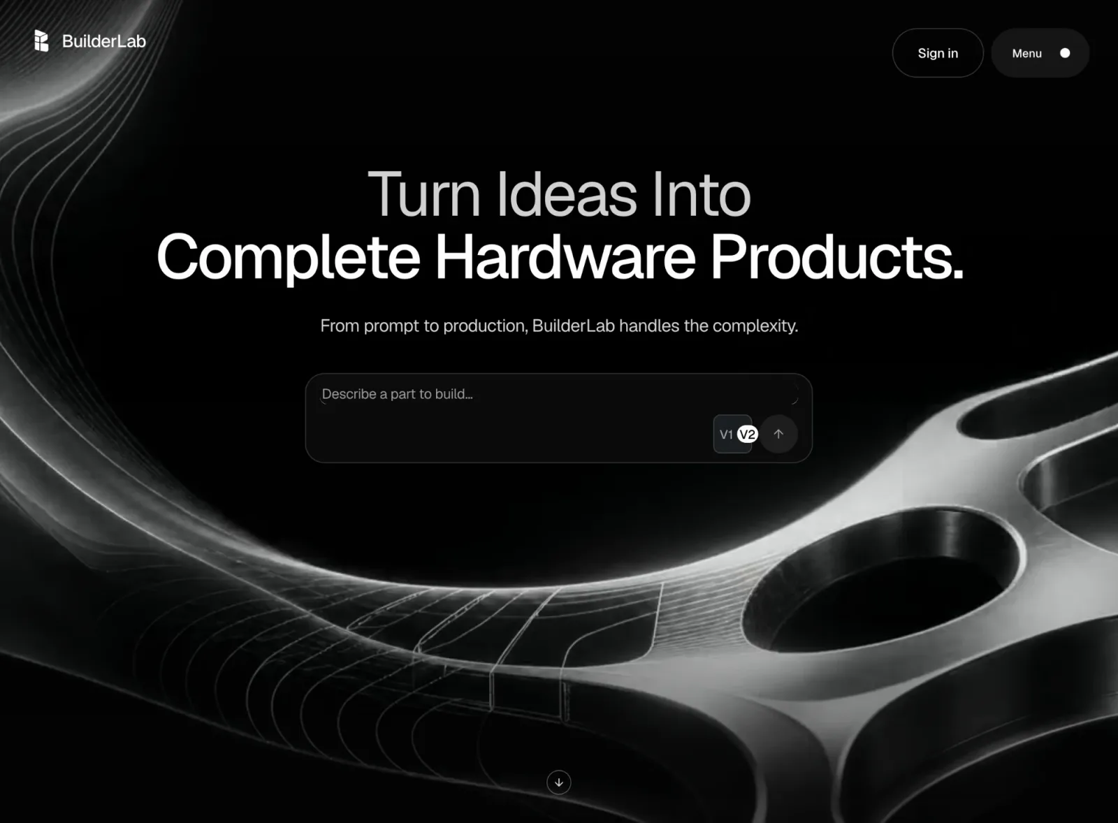 BuilderLab landing page: Turn ideas into complete hardware products